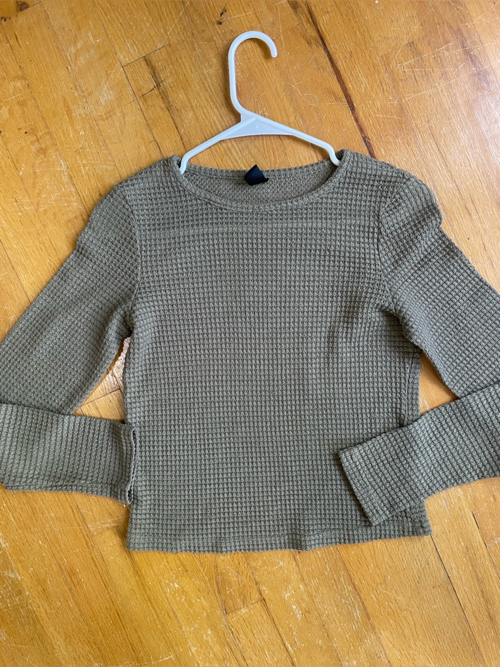 Waffle Knit Long Sleeve Top - Olive Green